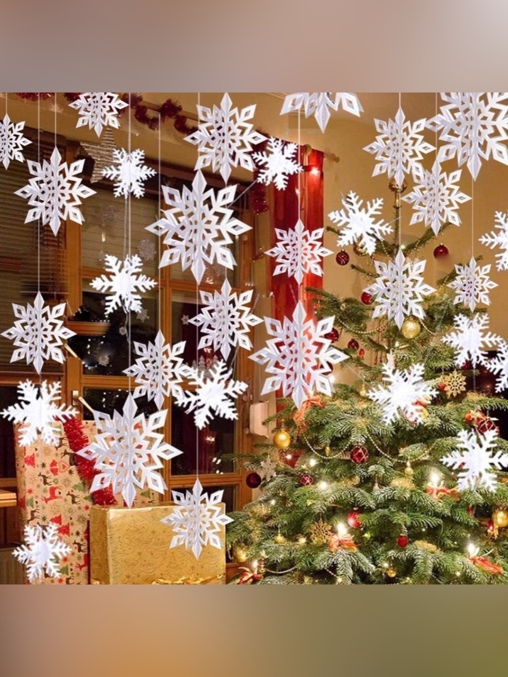 NWT Snowflake Decorations, Paper Christmas Hanging Decor Indoor, White, 14-Pc